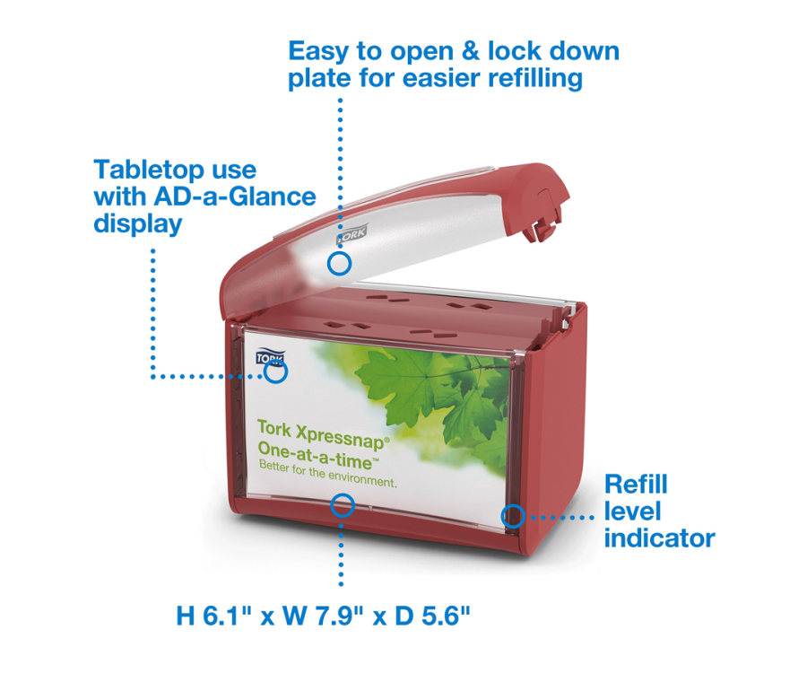 Tork Xpressnap® Red Tabletop Napkin Dispenser (6.7 in. x 7.9 in. x 5.6 in., 4/Case)